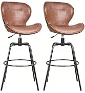 VECELO Swivel Counter Height Bar Stools Set of 2, Faux Leather Upholstered Bar Chairs with Back, ...