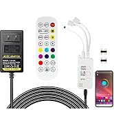 Yiliaw Wireless Bluetooth LED Controller, 24-Keys Remote, DC 12V/36W Power Adapter, Support APP/M...