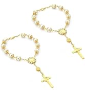WZP 2PCS Car Rosary for Rearview Mirrors, Mini Steering Wheel Rosarys, Cross Rear View Mirror Acc...