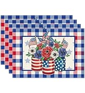 Artoid Mode Buffalo Plaid Vases Flowers 4th of July Placemats Set of 4, 12x18 Inch Seasonal Holid...