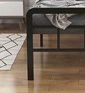 EMODA 16 Inch Twin XL Bed Frames with Upholstered Headboard and Metal Footboard, Heavy Duty XL Tw...