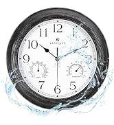 Lafocuse 12 Inch Silent Outdoor/Indoor Waterproof Wall Clock with Thermometer and Hygrometer Comb...