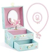 Kids Musical Jewelry Box for Girls with Drawer and Jewelry Set with Magical Unicorn - Blue Danube...