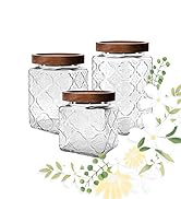 Vintage Glass Jars with Wood Lids - Set of 3 Airtight Canister for Kitchen Pantry Bathroom, Decor...