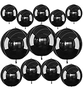 12Pcs Black Round Foil Balloons, 22" 15" 10" Metallic Black 4D Ball Balloons for Birthday Graduat...