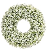 U'Artlines 20 Inch Boxwood Wreaths for Front Door, Spring Summer Wreath with White Flowers, Large...