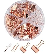 Rose Gold Assorted Binder Clips, Paper Clips, Push Pins Sets, Durable and Rustproof, Paper Clips ...