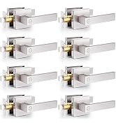 8 Pack Brushed Nickel Door Handles Privacy Door Levers, Keyless Interior Door Knobs Flat Square L...