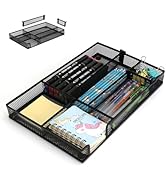 1 PC Desk Drawer Organizer, 4 to 6 Grid Office Drawer Divider with 2 Adjustable Compartments, Met...