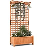 Giantex Raised Garden Bed with Trellis & Roof, 72.5" Wooden Garden Bed, High Trellis for Plant Fl...
