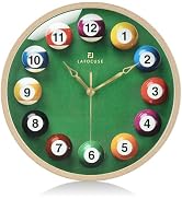 Lafocuse 12 Inch Billiard Pool Ball Wall Clock with Wood Grain Frame | Realistic Billiard Numbers...