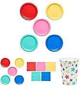American Greetings Multi Color Rainbow Party Supplies - 50 Dinner Plates, 50 Dessert Plates, 50 N...