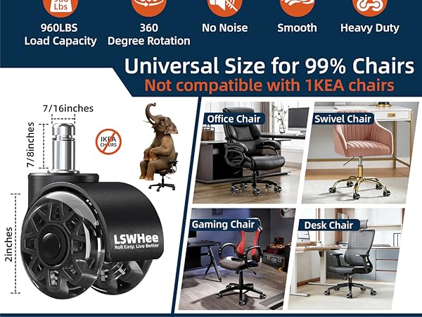 Universal Size for 99% Chairs Not compatible with 1KEA chairs