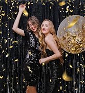 2 Pack Black Foil Fringe Curtain Backdrop Black Streamers Tinsel Backdrop Halloween Party Decor B...