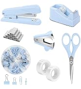 SKYDUE Blue Office Desk Accessories, Blue Office Supplies, Stapler, Tape Dispenser, Scissors, Cli...