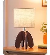 EDISHINE 14.17" Modern Table Lamp, Walnut Base, Beige Linen Shade, E26 | Bedside Lamp with Beige ...