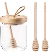 beinkmake Honey Pot 9.3 oz Airtight Glass Honey Jars with 3Pcs Wooden Honey Dippers Stick Set Sto...