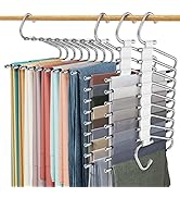Upgrade 9 Layers Pants Hangers Space Saving, 2 Pack Multifunctional Pants Rack Non Slip Stainless...
