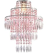 SEEYUAN 3 Tiers Acrylic Chandeliers lamp Shade, Pink Acrylic Beaded Chandelier,Pendant Ceiling Li...