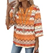 WIHOLL 3/4 Length Sleeve Womens Tops Boho V Neck Lace Shirt Trendy Blouses Dressy Casual Vacation...