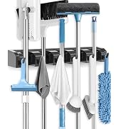 AceMining Broom Holder Wall Mounted, 5 Holders and 6 Hooks Mop Holder, ABS Plastic Brush Holder, ...