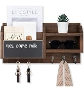 Lwenki Mail and Key Holder – Wall Mount Key Hanger with Shelf and 7 Metal Hooks – Decorative Natu...