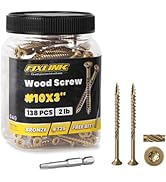 Deck Screws 3 Inch, 138pcs FIXLINK Wood Screws #10 x 3, 2lb, Epoxy Coated, T25 Star Bit Above 150...
