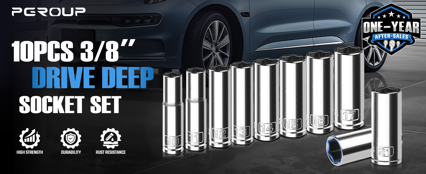 10PCS 3/8” Drive Deep Impact Socket Set, Metric(10mm-21mm)