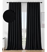 Joydeco Linen Blackout Curtains for Bedroom 96 Inches Long Back Tab/Rod Pocket Heavy Duty Living ...