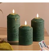 Eywamage Green Flameless Pillar Candles with Remote, Real Wax Christmas LED Candles Battery Opera...