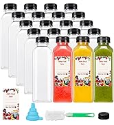 SUPERLELE 20pcs 16oz Empty Plastic Juice Bottles with Caps, Reusable Water Bottles, Clear Bulk Dr...