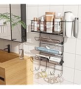 Wall-Mounted Hair Dryer Holder Styling Tool Organizer 4-Shelf Storage Wire Basket with Hook Heat ...