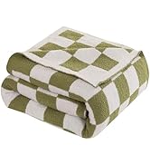 Elegant Comfort Checkered Throw Blanket, Sage Green Super Soft Cozy Fluffy Warm Throw Blankets fo...