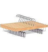 Quality Hangers Wooden Pants Hangers - 10-Pack Swivel Hook Cloth Hanger Set - Lotus Wood Skirt, P...