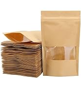 Tecbeauty 100pcs Kraft Paper Stand Up Pouches Zipper Lock Resealable Food Storage Bags with Windo...