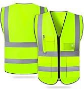 HCFGS Safety Vest for Men Women, High-Visibility Vest with Pockets and Front Zipper, Reflective C...