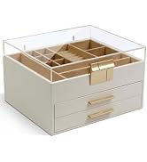 KAMIER Jewelry Organizer for Women Girls - 3 Layer Earring Holder Organizer Box with Glass Lid - ...