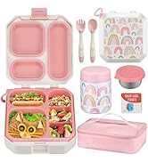 Itslife Bento Lunch Box Set for Kids with 12oz Soup Thermo&Lunch Bag, Leak-Proof Lunch Food Conta...