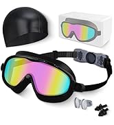 Kids Swim Goggles, Anti-fog, UV Protection and Wide View Swimming Goggles & Swim Cap for Age 3-15...