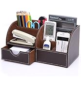 KINGFOM Pu Leather Desk Organizer Pen Pencil Holder Office Supplies Caddy Storage Box 6 Compartme...