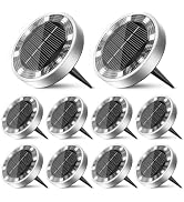 inkgear 10 Pack Solar Ground Lights Outdoor, 8 LED Mini Flat Solar Disk Lights, IP65 Waterproof A...
