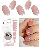 JMEOWIO Semi Cured Gel Nail Strips Solid Cream Pink Gel Nail Stickers Nails Art Design Decoration...