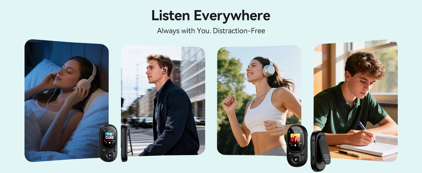 Portable MP3 player for running, studying, commuting, and sleeping, distraction-free music player
