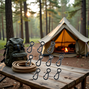 A serene forest scene with a tent set up in a clearing, surrounded by lush greenery and a babbling b