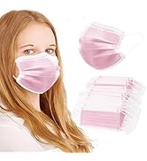 100Pcs Pink Disposable Face Mask, 3 Ply Masks with Soft Elastic Ear loops