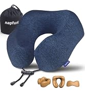 napfun Neck Pillow for Travel, Memory Foam Airplane Pillow, Full Dark Blue | 360° Neck Support, U...