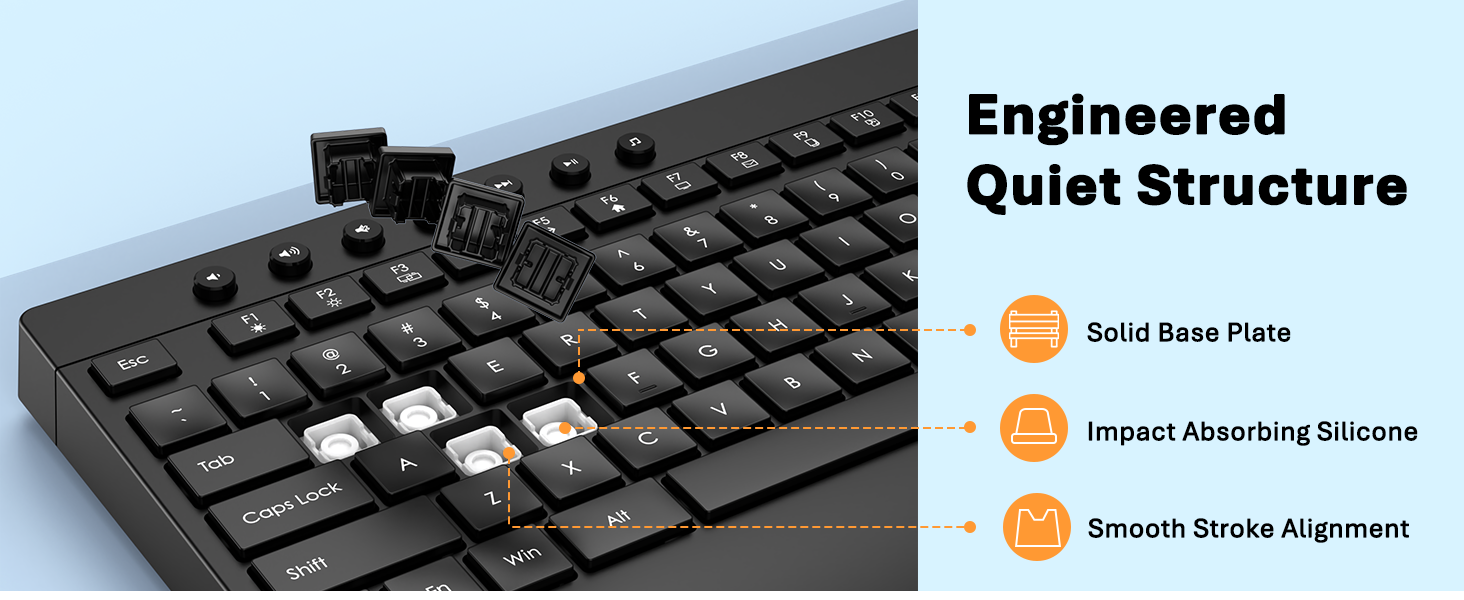 Engineered quiet structure keyboard