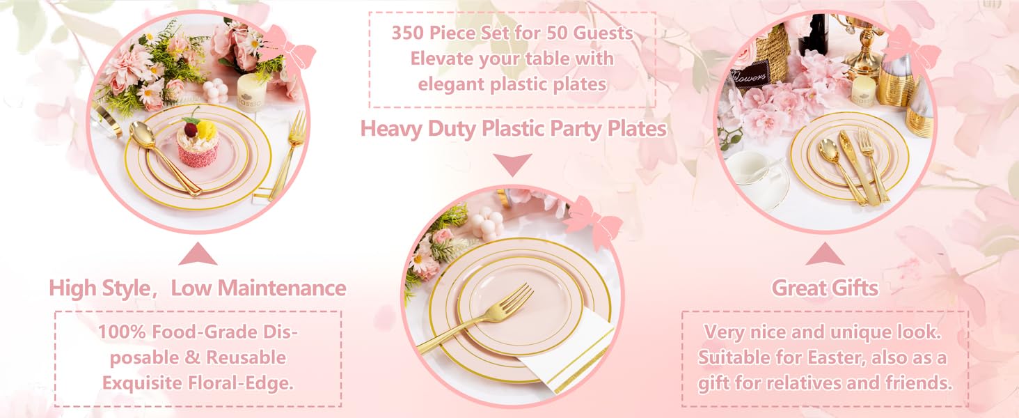 pink and gold plates