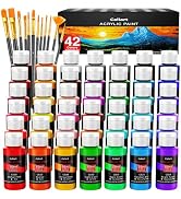 Caliart 42 Colors Acrylic Paint Set with 12 Brushes | Craft Painting kit for Adults Artists Begin...