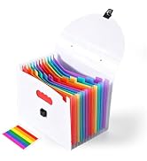 Simpldell A4 Accordion File Folder with Handle | White 13 Pocket Expanding Document Organizer wit...
